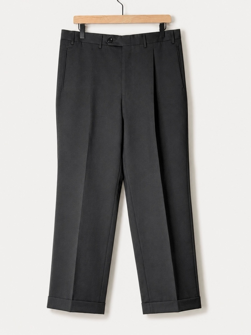 Canali Pure Wool Dress Pants Black Flat Front Cuffed Hem Made in Italy 34x30